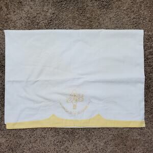 Vintage Pillow Case Cover Yellow Basket Embroidery 26x20 Inch